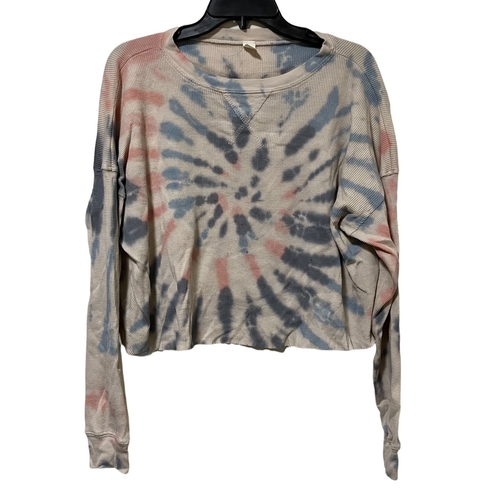 Love Vintage Tie Dye Waffle Knit  Long Sleeve Crop Top